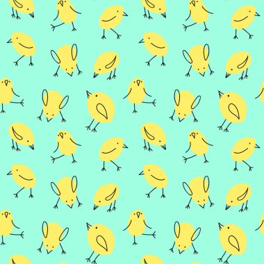 Mavi arka planda civcivlerin olduğu kusursuz bir model.