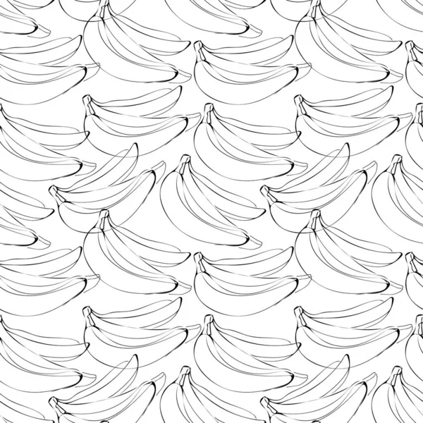 Beyaz üzerine siyah renk çizilmiş muz resimli vektör pürüzsüz desen — Stok Vektör