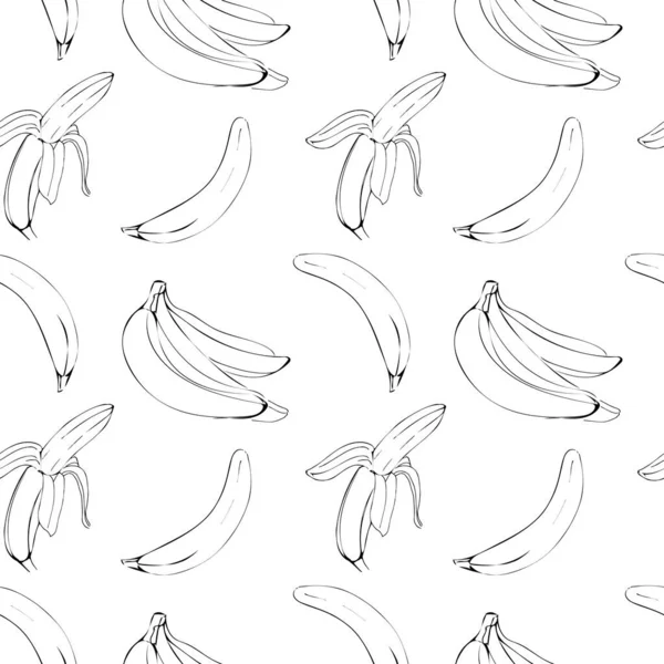 Vektor sömlöst mönster med illustration av bananer i linje konst svart färg på en vit — Stock vektor