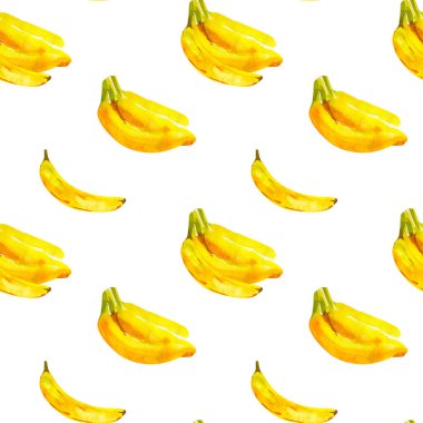 Beyaz üzerine muzların suluboya resmedilmiş kusursuz deseni