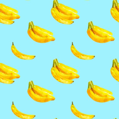 Mavi üzerine suluboya illüstrasyon muzlarıyla kusursuz desen