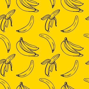 Sarı çizgili siyah çizgili muz resimli vektör pürüzsüz desen