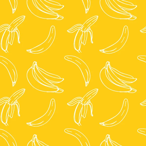 黄色のラインアート白の色でバナナのイラストとベクトルシームレスパターン — ストックベクタ