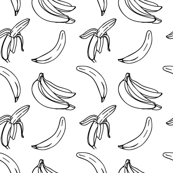 白のラインアートブラックカラーでバナナのイラストとベクトルシームレスパターン — ストックベクタ