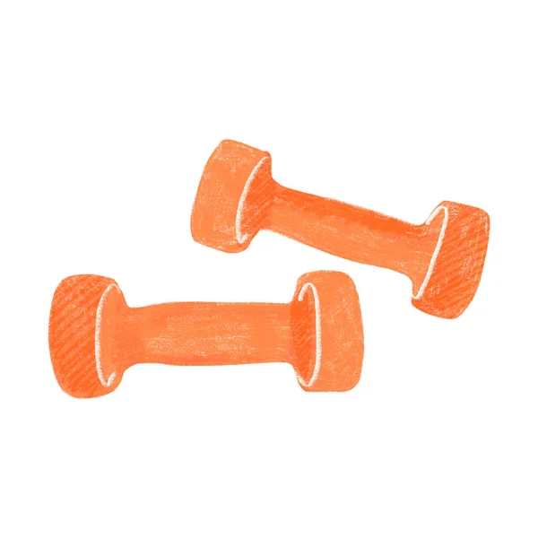 Illustration of fitness equipment - dumbbells orange color isolated on white — Stock Photo, Image