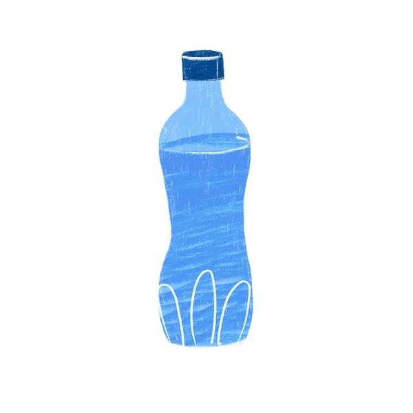 Hand draw Illustration of a bottle of water blue color isolated on white — Stock Photo, Image
