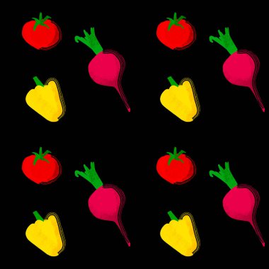 Sebzelerin siyahta resmedildiği kusursuz desen.