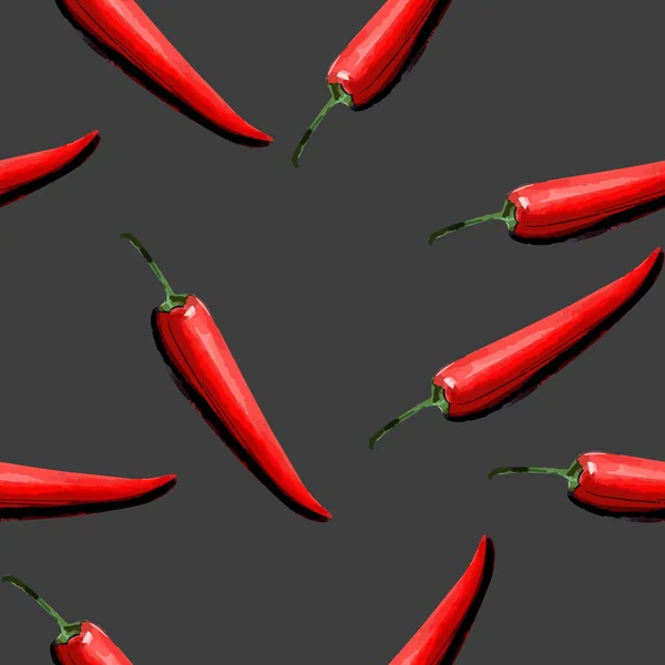 Nahtloses Muster mit handgezeichneten roten Chilischoten auf dunkelgrauem Hintergrund — Stockfoto
