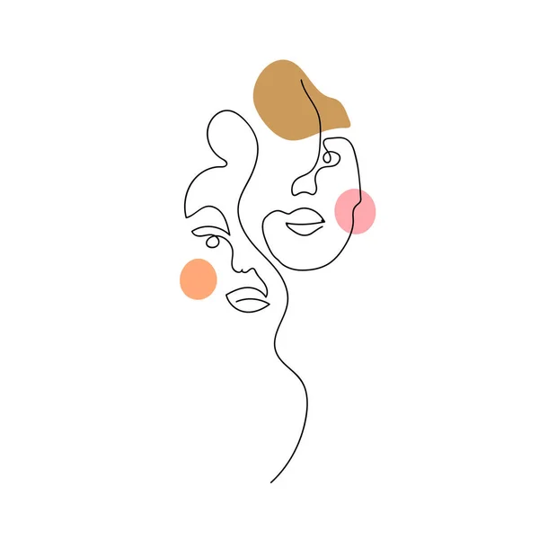 Retrato de arte de línea Abstracto Rostros de mujer en estilo minimalista — Vector de stock