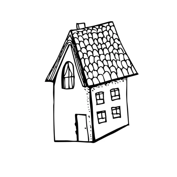 Ilustrasi rumah gambar tangan gaya corat-coret diisolasi pada warna putih - Stok Vektor