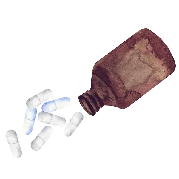 Акварельні таблетки та пляшка ізольовані на білому — стокове фото