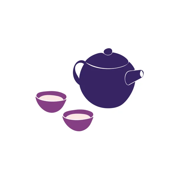 Τσαγιέρα και φλυτζάνια για κινέζικο τσάι εικονογράφηση τελετή — Διανυσματικό Αρχείο