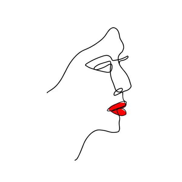 Ilustrasi potret wanita dalam gaya seni garis - Stok Vektor