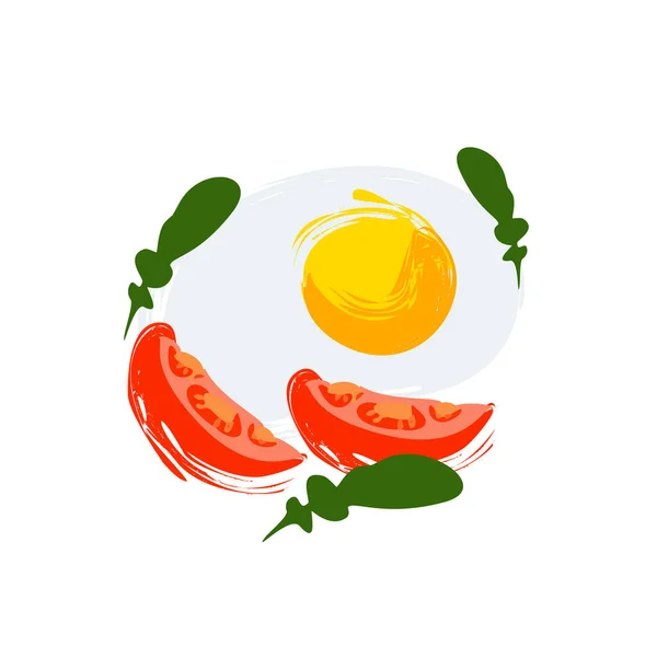 Oeufs brouillés illustration avec tomates et roquette isolés sur blanc — Image vectorielle