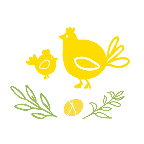 Kura z kurczakiem stylizacja Ilustracja w żółtym kolorze izolowane na białym — Wektor stockowy