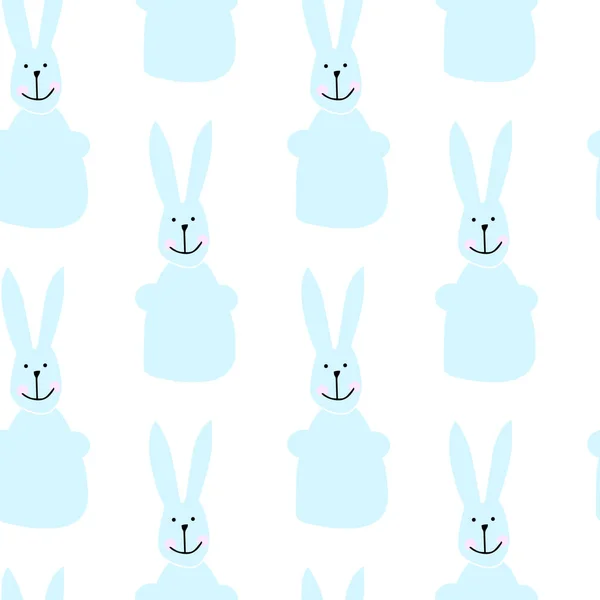 Padrão sem costura com ilustração de coelhos em estilo cartoon em azul — Vetor de Stock