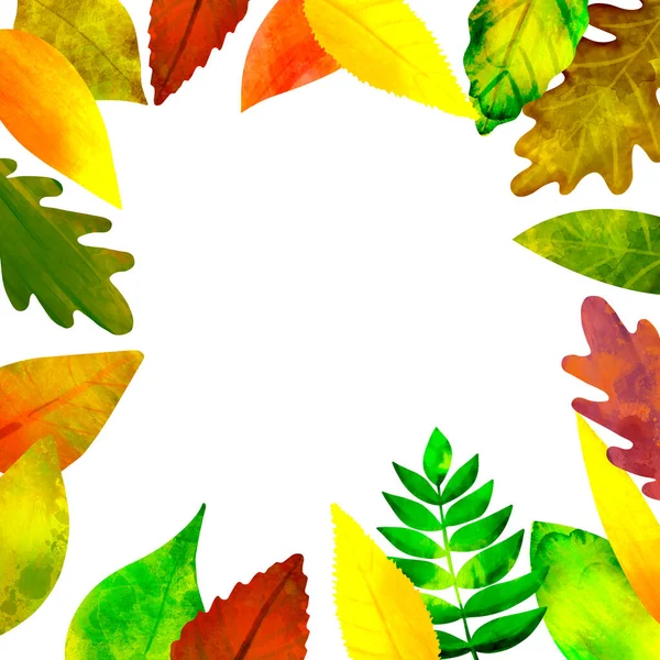 Quadro de outono ilustração aquarela com folhas — Fotografia de Stock