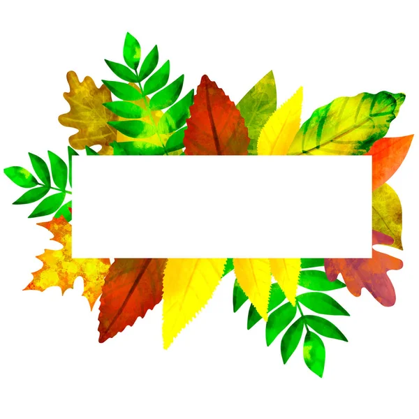 Ilustración de acuarela de marco otoñal con hojas multicolores aisladas en blanco — Foto de Stock