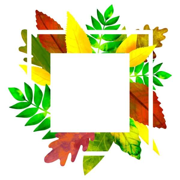 Herbst-Rahmen Aquarell-Illustration mit bunten Blättern isoliert auf Weiß — Stockfoto