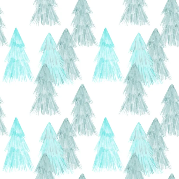Naadloos patroon met blauwe sparren illustratie in een aquarelstijl op wit — Stockfoto