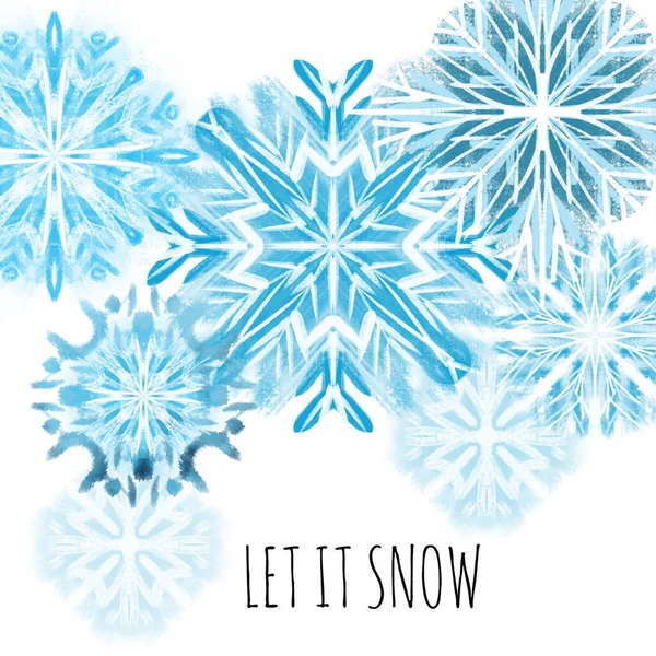 Fondo de invierno con ilustración de copo de nieve en color azul — Foto de Stock