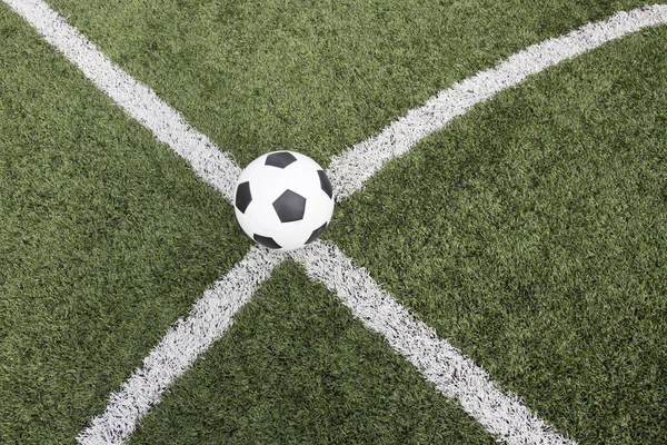 Voetbal voetbal veld stadion gras lijn bal achtergrondstructuur — Stockfoto