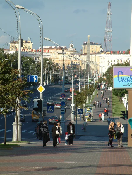 Rua principal em Minsk Belarus — Fotografia de Stock