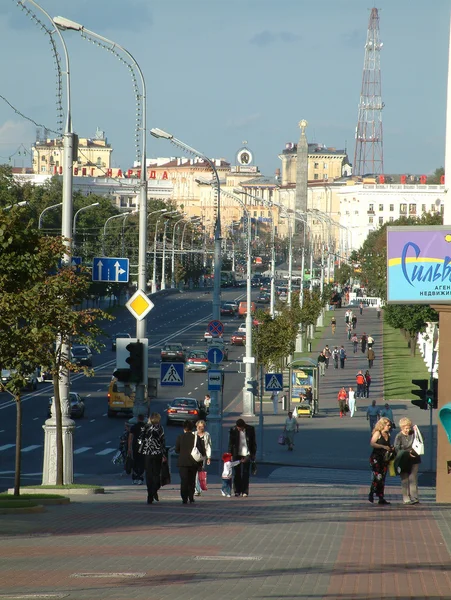 Hoofdstraat in Minsk Wit-Rusland Stockfoto