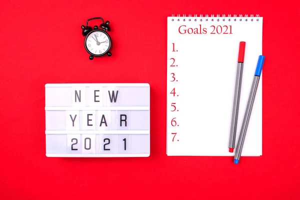 New Year Resolution Goal List 2021 Notebook Written Handwriting Plan — Stock Photo, Image