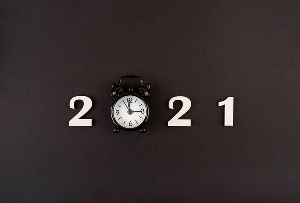 Wodden 2021 Creativity Inspiration Ideas Concepts Little Clock Black Color — Stock Photo, Image