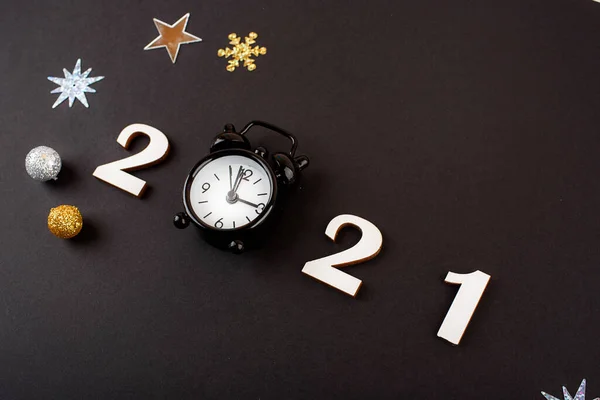 Wodden 2021 Creativity Inspiration Ideas Concepts Little Clock Black Color — Stock Photo, Image