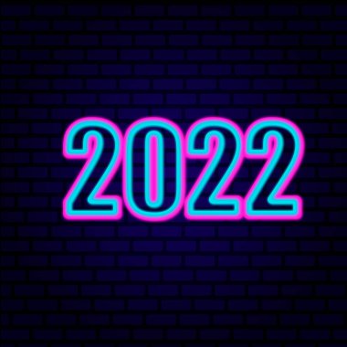 2022 numara simgesi. - Mutlu yıllar. Neon tarzı. Işık dekorasyon ikonu. Parlak elektrik eğilimi sembolü