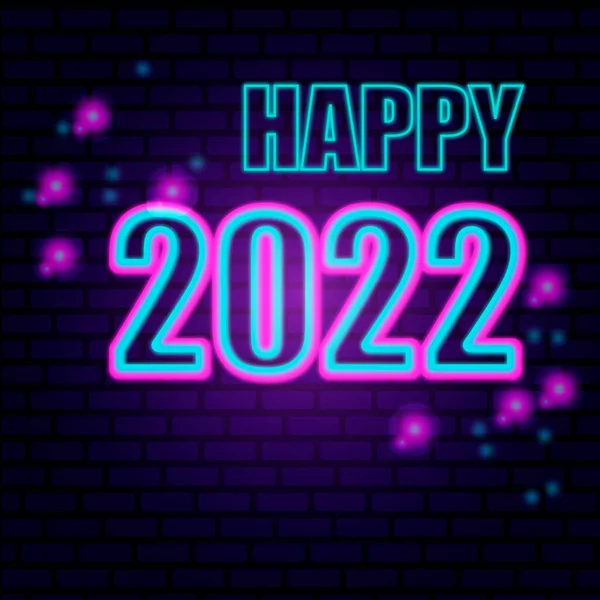 2022 number icon. Happy New Year. Neon style. Light decoration icon. Bright electric trend symbol