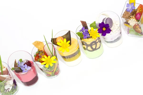 Mini canapes in plastic cups — Stock Photo, Image