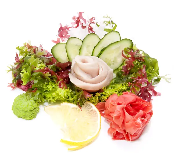 Japanese cuisine sashimi with vegetables Royalty Free Stock Images