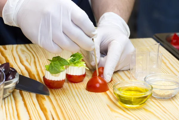 Cooking mini canapes — Stock Photo, Image