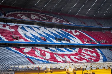 Münih, Almanya - 25 Kasım 2018: Ev stadyumu Allianz Arena Futbol Kulübü Munich Bavyera İçişleri.