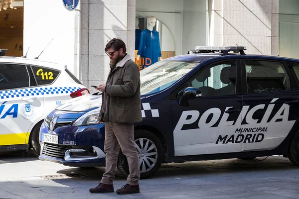 Madrid España Marzo 2018 Policía Las Calles Ciudad Vigilando Orden — Foto de Stock