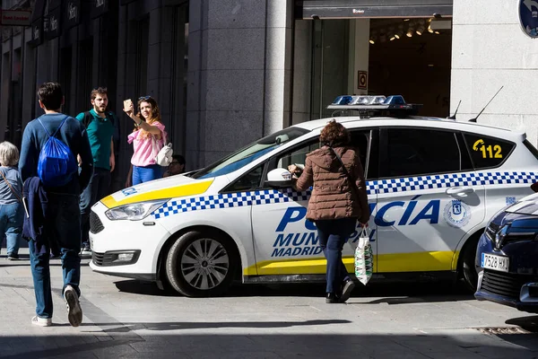 Madrid España Marzo 2018 Policía Las Calles Ciudad Vigilando Orden — Foto de Stock