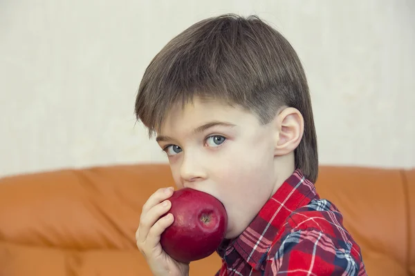 아이 먹는 수 분이 많은 빨간 사과 — 스톡 사진