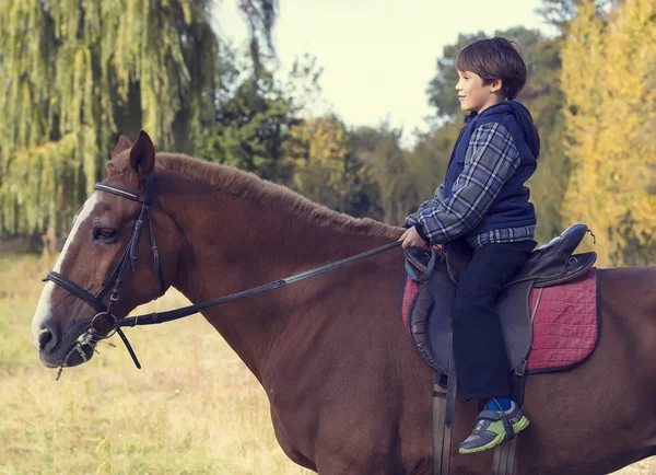 Adolescent heureux garçon sur le cheval — Photo