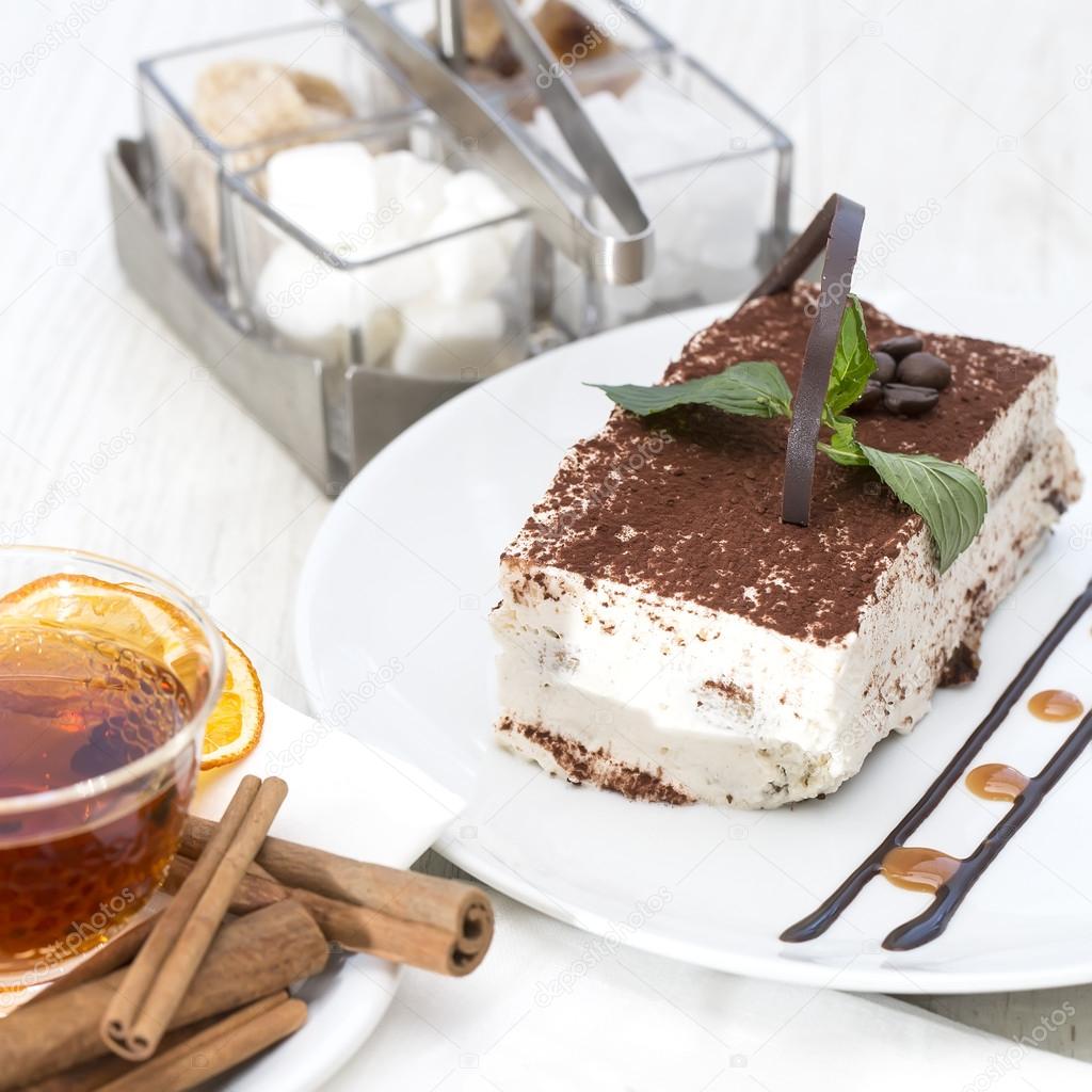 Piece of tiramisu cake