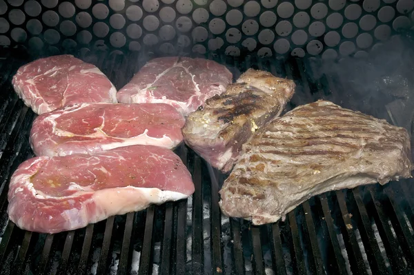 Steaks cuits sur un gril i — Photo