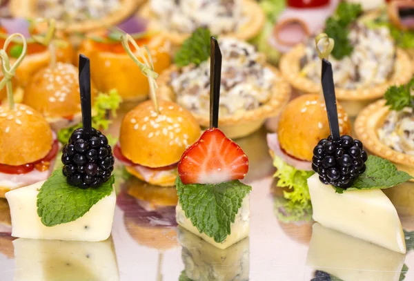 Canape mit Fleisch Meeresfrüchte Ei — Stockfoto