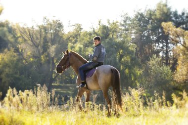 genç adam sürme safkan at