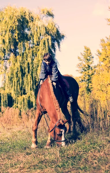 Adolescente chico en el caballo — Foto de Stock