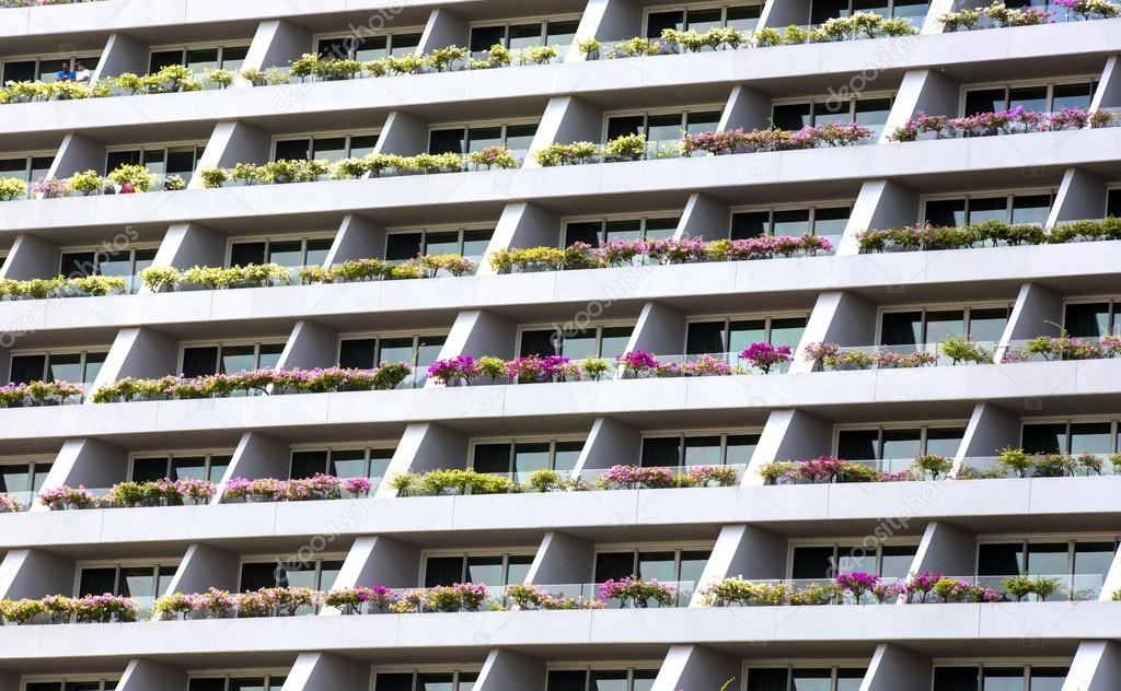 Hotel building with flowers