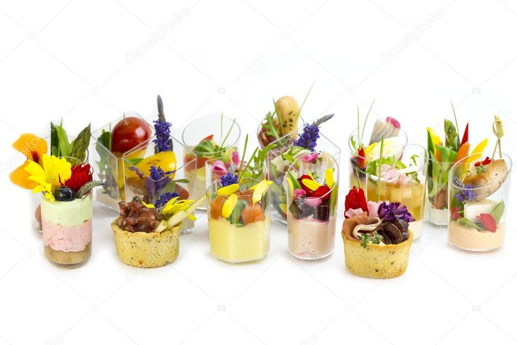 Canapes with edible flowers