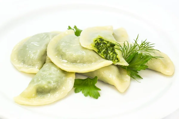 Food momo on white plate — Stock Photo, Image