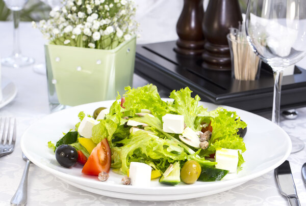 Greek salad on a table
